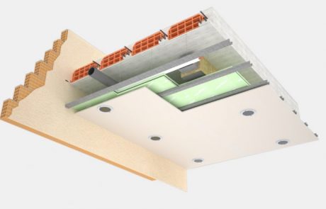 Esempio di applicazione contro soffitto dei prodotti per l'isolamento acustico del soffitto di Isolgomma