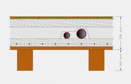 Stratigrafia applicazione rotolo anticalpestio sottopavimento di Isolgomma su solaio in legno