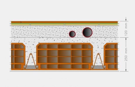 Stratigrafia applicazione rotolo anticalpestio sottopavimento di Isolgomma su solaio in latero cemento